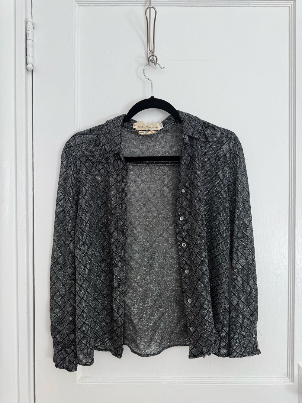 Vintage Jones New York Black & Silver Diamond-Pattern Button Down Shirt
